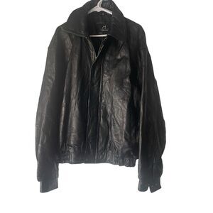 M. Collection Vintage 90s‎ Size XL Black Leather Textured Bomber Jacket Coat